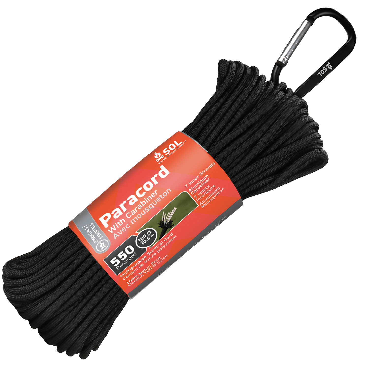 S.O.L. 550 Paracord 30,5m + carabiner - Goedvoorbereid.nl